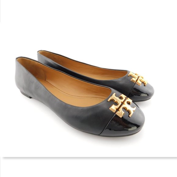 New TORY BURCH Logo Black Leather Ballet Flats 6.5